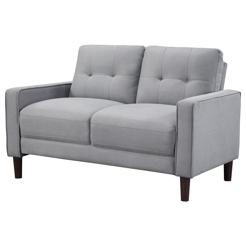 Pemberly Row Upholstered Fabric Loveseat with Track Arms in Gray