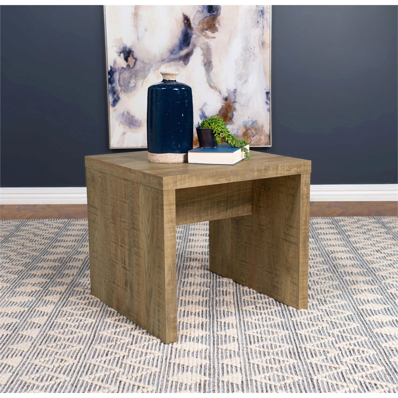 Pemberly Row Square Farmhouse Engineered Wood End Table in Brown