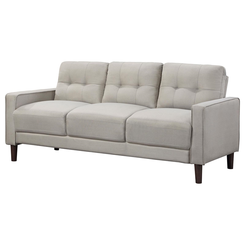 Pemberly Row Upholstered Fabric Sofa with Track Arms in Beige