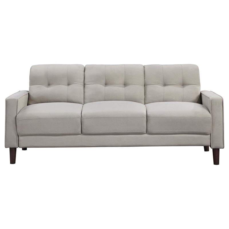 Pemberly Row Upholstered Fabric Sofa with Track Arms in Beige