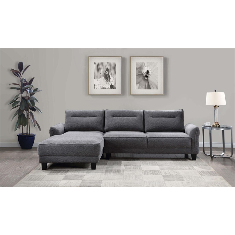 Pemberly Row Fabric Upholstered Curved Arms Sectional Sofa Gray