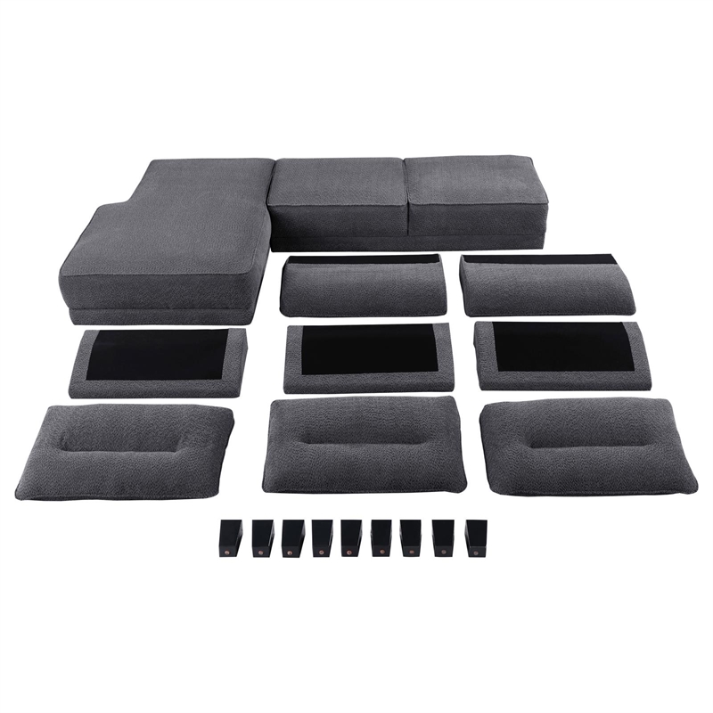 Pemberly Row Fabric Upholstered Curved Arms Sectional Sofa Gray