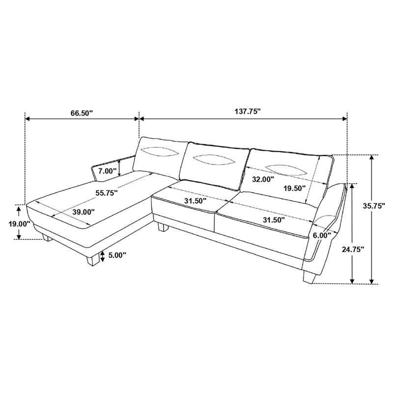 Pemberly Row Fabric Upholstered Curved Arms Sectional Sofa Gray