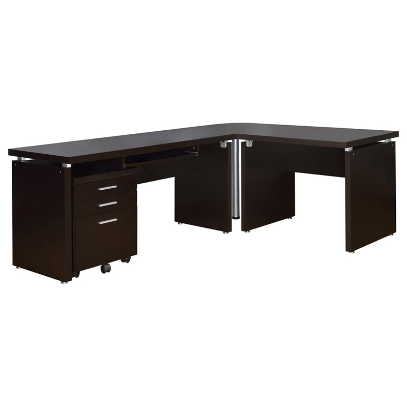 Pemberly Row 2-piece Wood Home Office Set L-Shape Desk Cappuccino