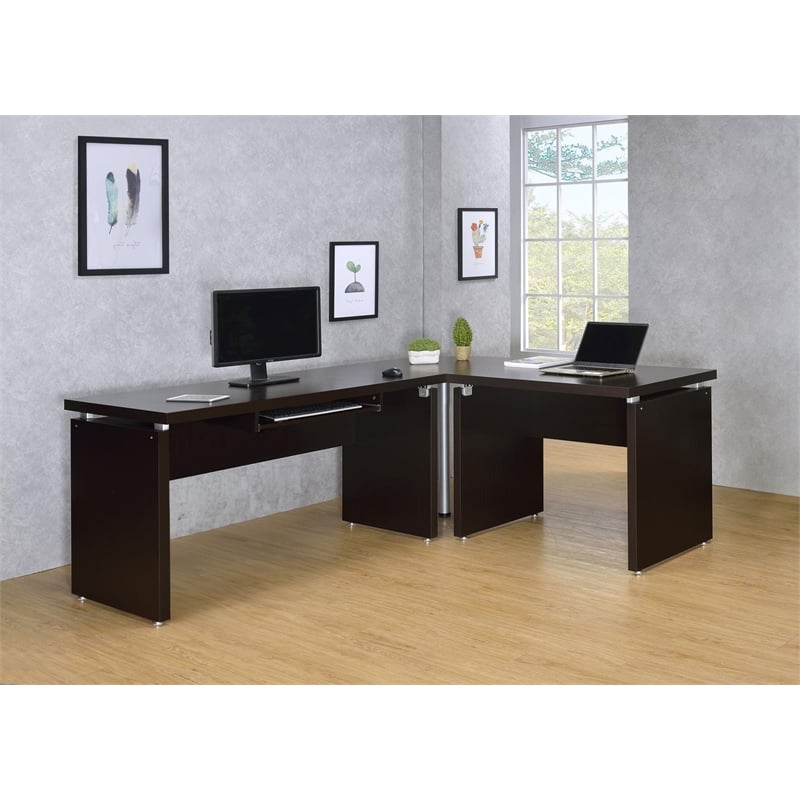 Pemberly Row Engineered Wood L-Shape Computer Desk Cappuccino