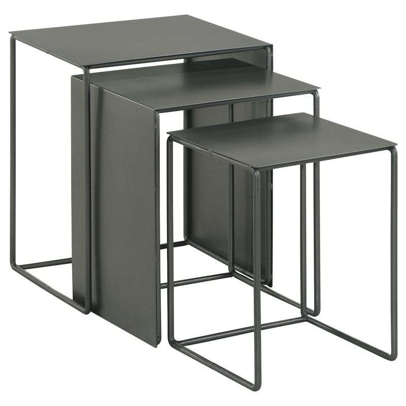Pemberly Row 3-piece Modern Rectangular Metal Nesting Table Gray