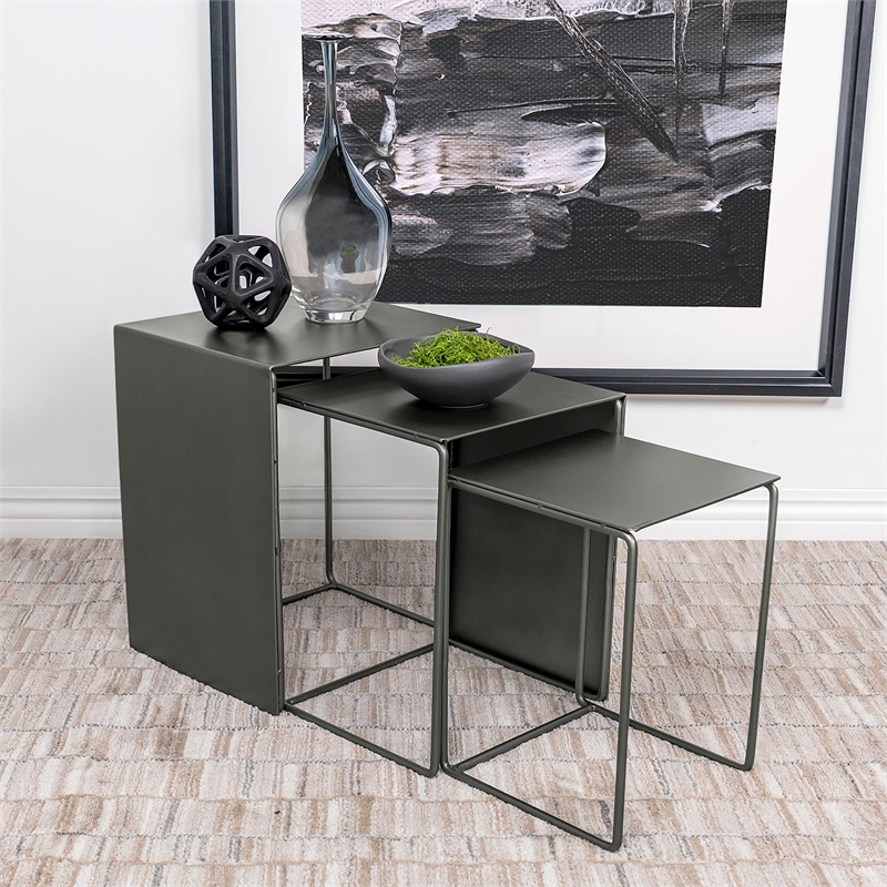 Pemberly Row 3-piece Modern Rectangular Metal Nesting Table Gray