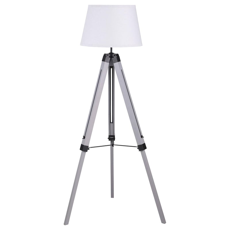 Pemberly Row Adjustable Metal Tripod Floor Lamp in Gray and White