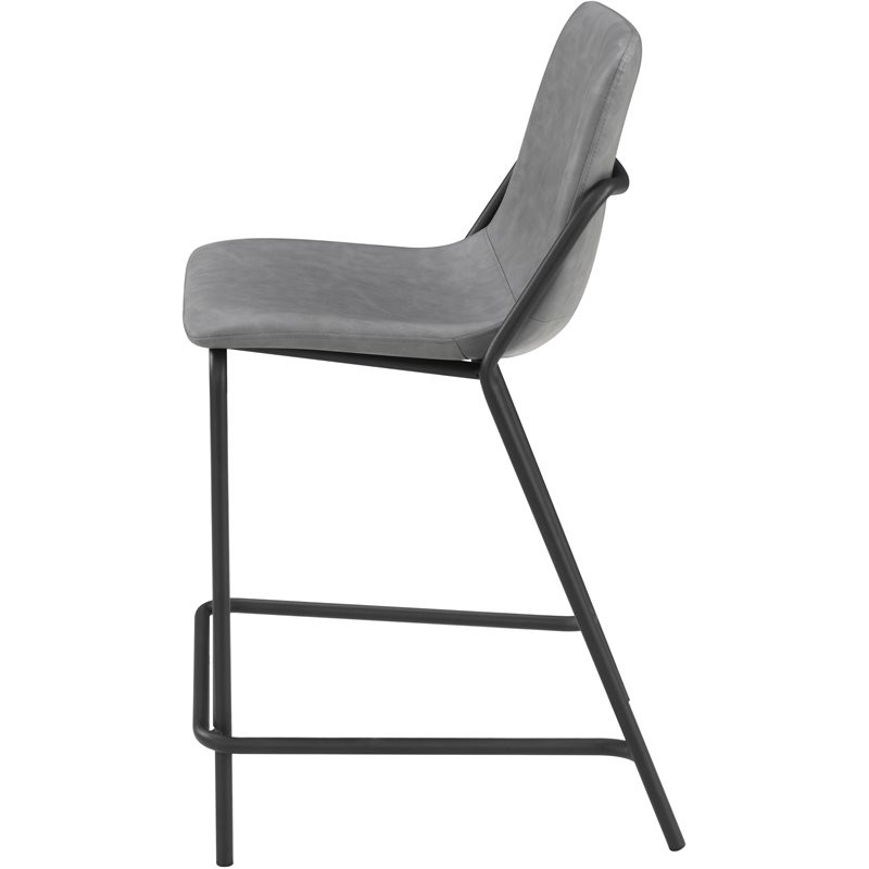 Pemberly Row Upholstered Faux Leather Counter Height Stools in Gray
