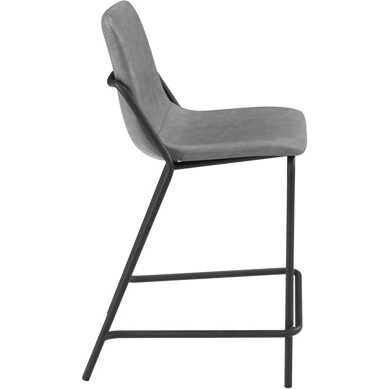 Pemberly Row Upholstered Faux Leather Counter Height Stools in Gray