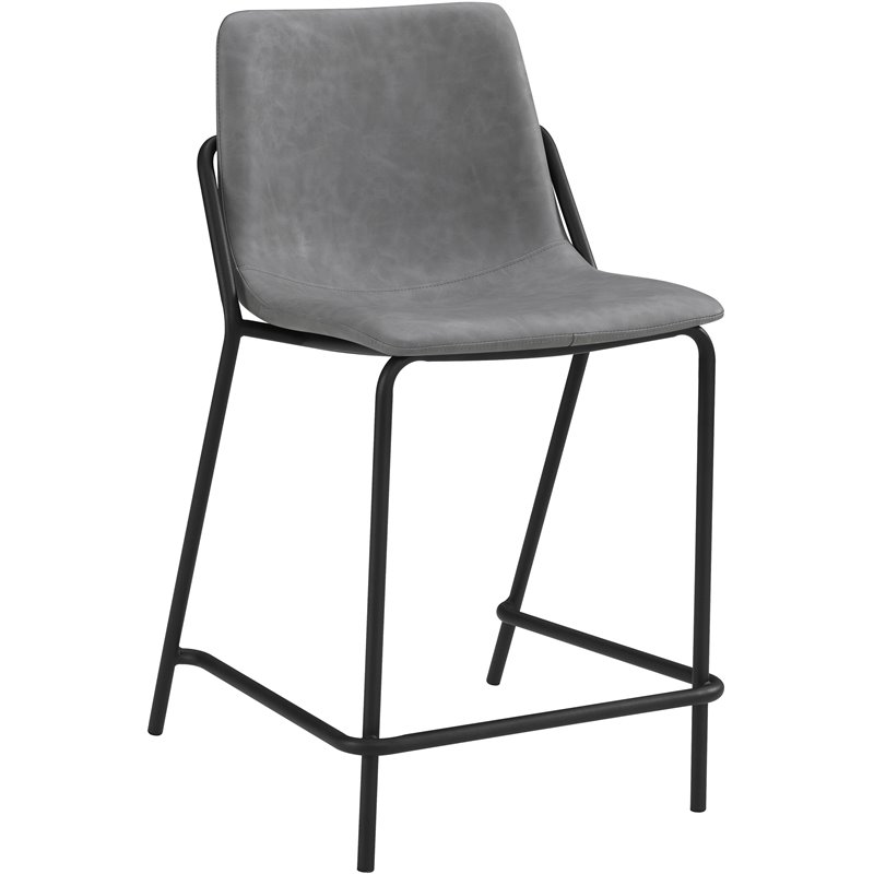 Pemberly Row Upholstered Faux Leather Counter Height Stools in Gray