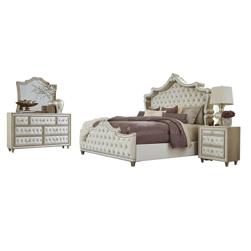 Pemberly Row 4-piece Eastern King Upholstered Velvet Bedroom Set Ivory