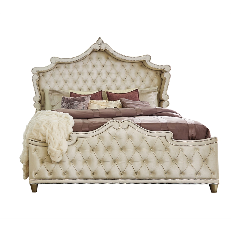 Pemberly Row 4-piece Eastern King Upholstered Velvet Bedroom Set Ivory
