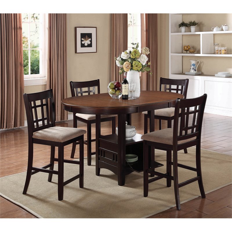 Pemberly Row 5-piece Wood Counter Height Set Light Chestnut and Espresso