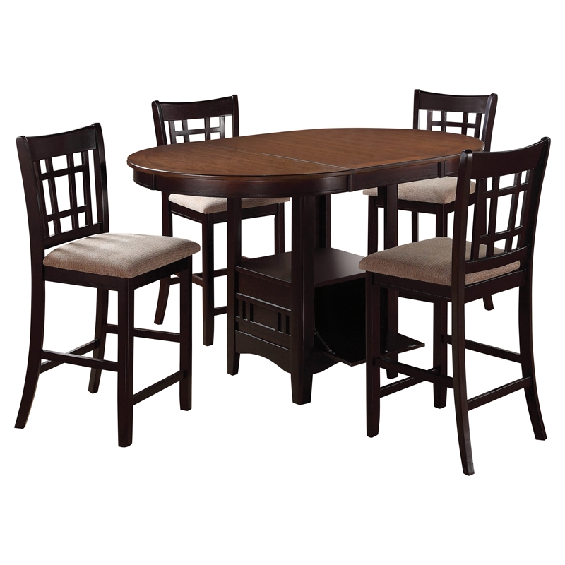 Pemberly Row 5-piece Wood Counter Height Set Light Chestnut and Espresso
