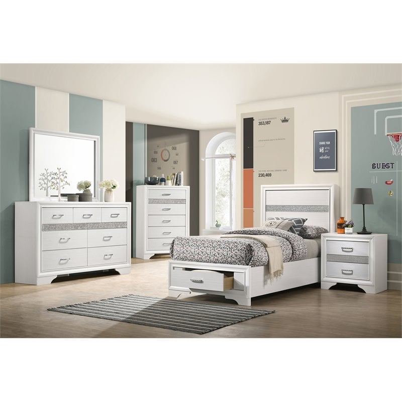 Pemberly Row Contemporary 4-piece Twin Storage Wood Bedroom Set White