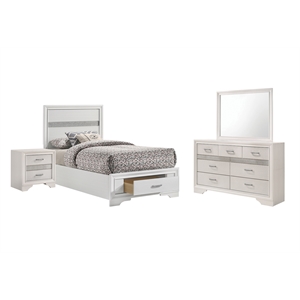 Pemberly Row Contemporary 4-piece Twin Storage Wood Bedroom Set White