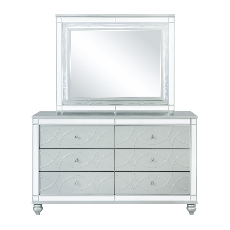 Pemberly Row 4-piece Eastern King Wood Bedroom Set with LED Light Silver