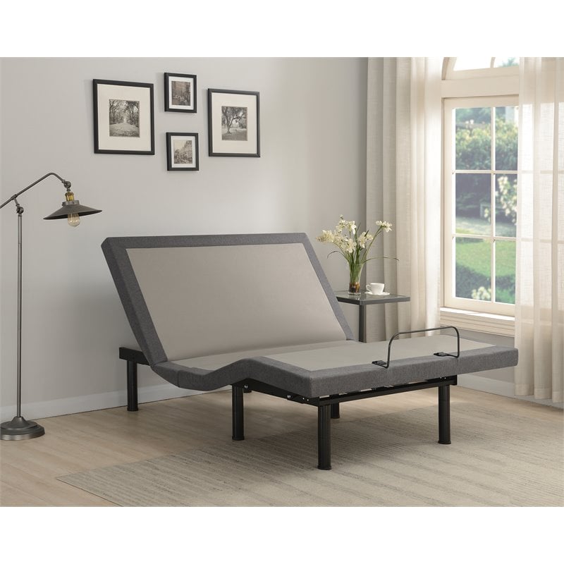 Pemberly Row Contemporary Metal Eastern King Adjustable Bed Base in Gray