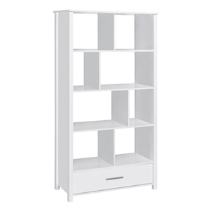 Pemberly Row 1-Drawer Contemporary Wood Bookcase with Open Back in White