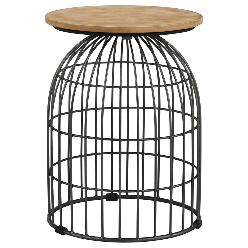 Pemberly Row Round Metal Accent Table with Case Base in Natural/Gunmetal