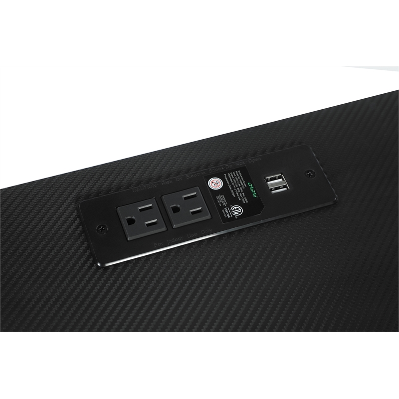 Pemberly Row Wood Writing Desk with USB Ports in Black and Gunmetal