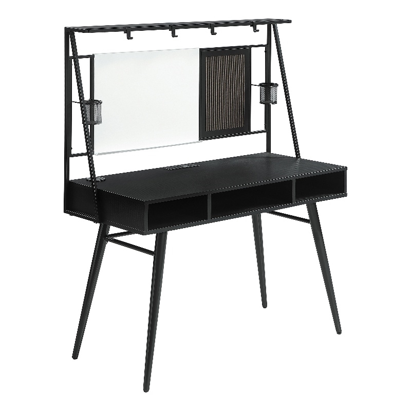 Pemberly Row Wood Writing Desk with USB Ports in Black and Gunmetal