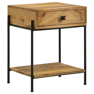 Pemberly Row 1-Drawer Wood Accent Table with Open Shelf in Natural/Black