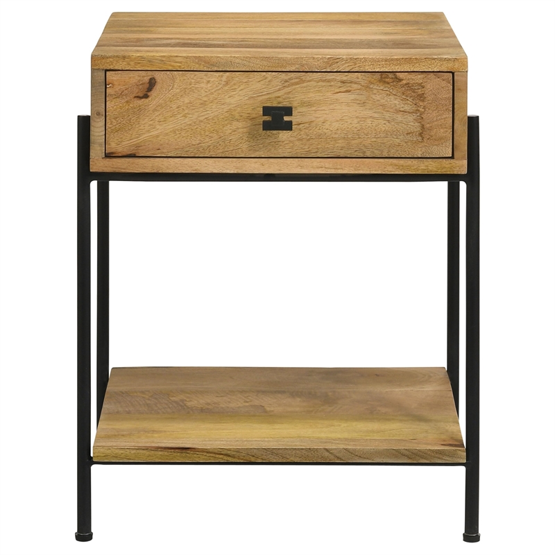 Pemberly Row 1-Drawer Wood Accent Table with Open Shelf in Natural/Black