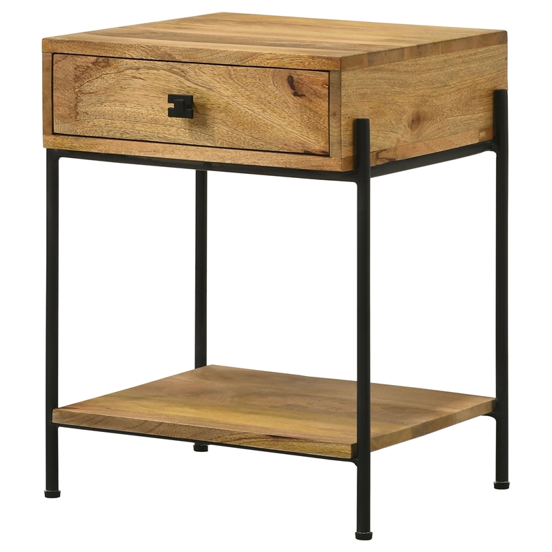Pemberly Row 1-Drawer Wood Accent Table with Open Shelf in Natural/Black