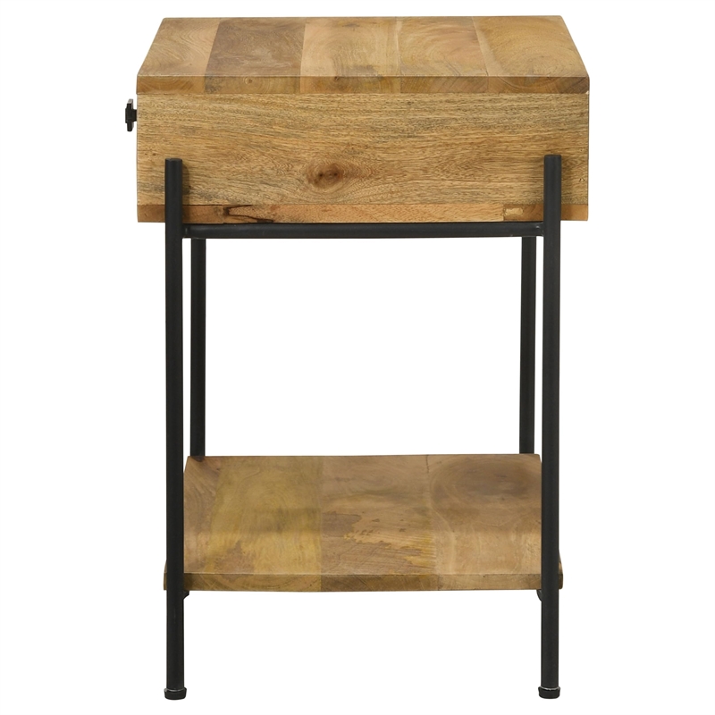 Pemberly Row 1-Drawer Wood Accent Table with Open Shelf in Natural/Black
