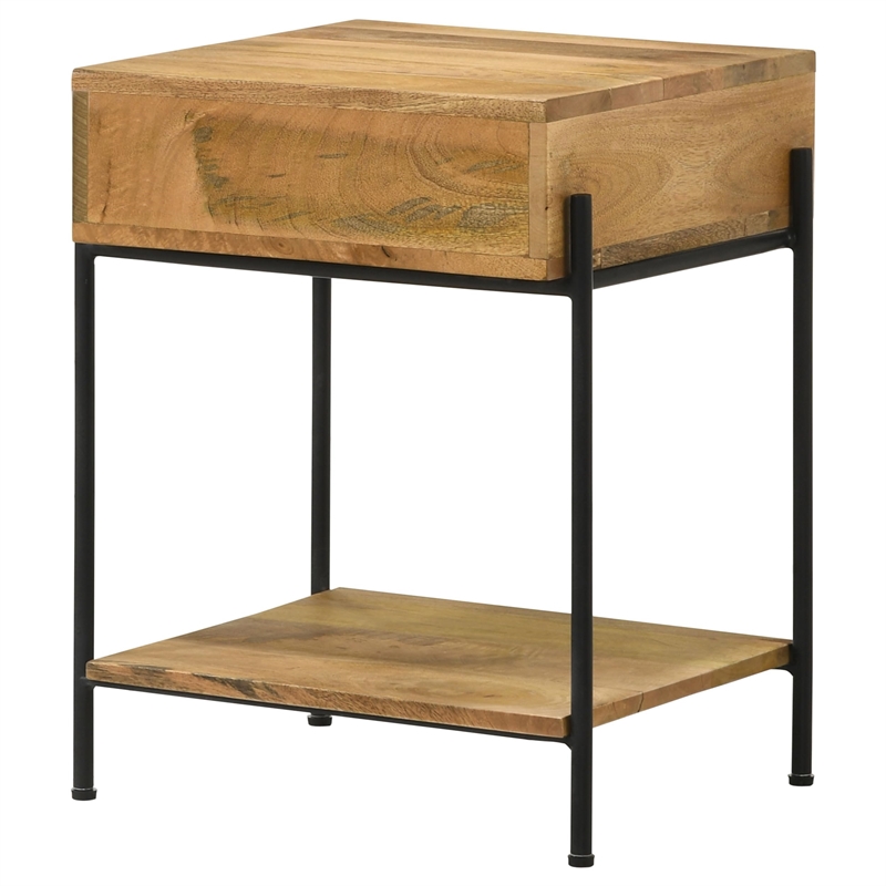 Pemberly Row 1-Drawer Wood Accent Table with Open Shelf in Natural/Black