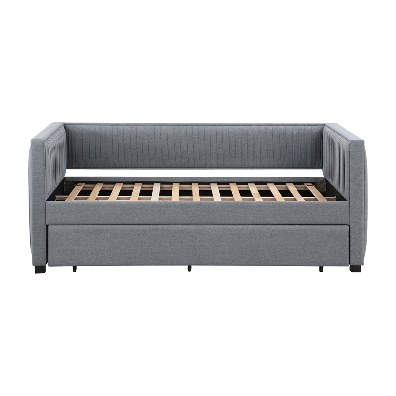 Pemberly Row Modern Fabric Upholstered Twin Daybed with Trundle in Gray