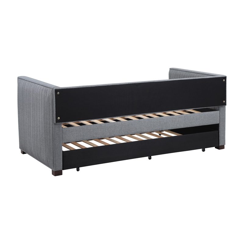 Pemberly Row Modern Fabric Upholstered Twin Daybed with Trundle in Gray
