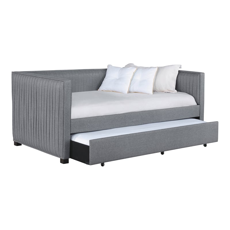 Pemberly Row Modern Fabric Upholstered Twin Daybed with Trundle in Gray