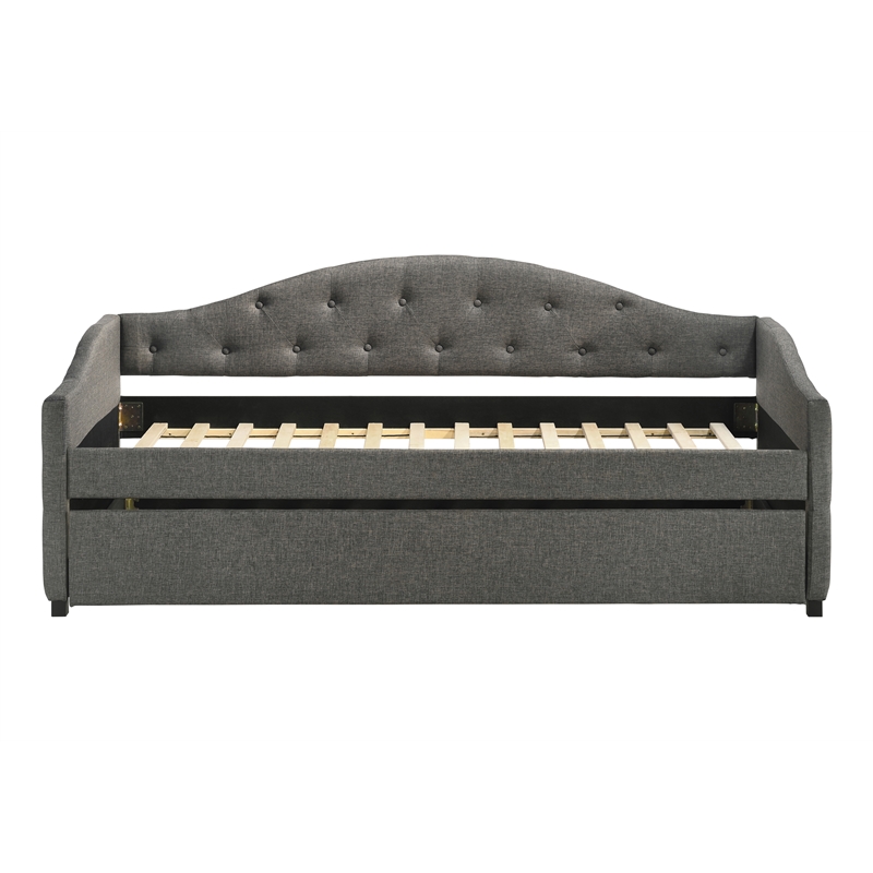 Pemberly Row Modern Fabric Upholstered Twin Daybed with Trundle in Gray
