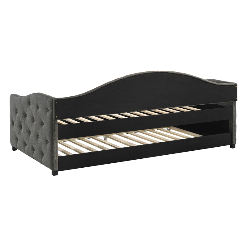 Pemberly Row Modern Fabric Upholstered Twin Daybed with Trundle in Gray