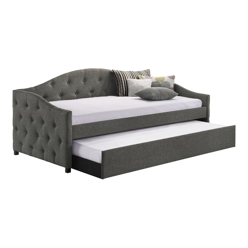 Pemberly Row Modern Fabric Upholstered Twin Daybed with Trundle in Gray