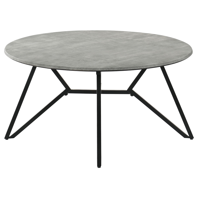 Pemberly Row Modern Wood Round Coffee Table with Hairpin Legs in Gray
