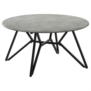 Pemberly Row Modern Wood Round Coffee Table with Hairpin Legs in Gray