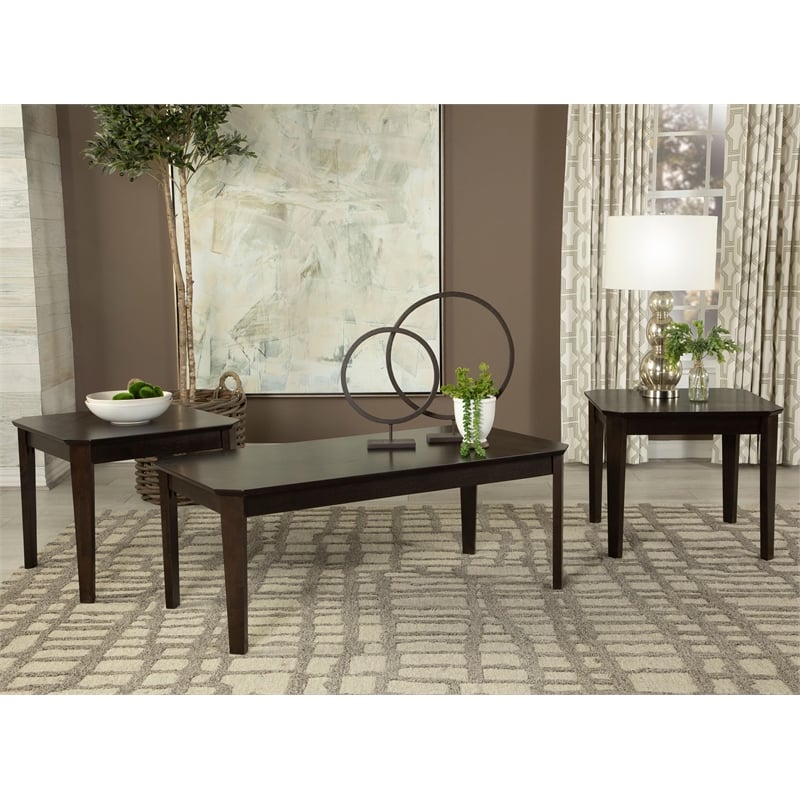 Pemberly Row 3-Piece Wood Occasional Coffee Table Set in Dark Brown