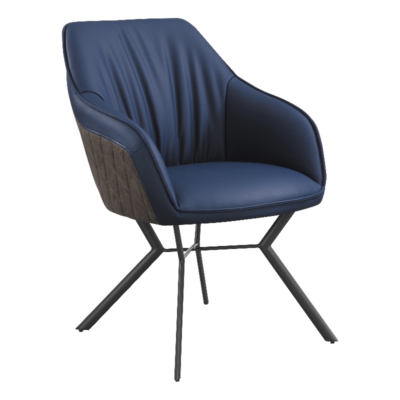 Pemberly Row Contemporary Upholstered Faux Leather Dining Chairs in Blue
