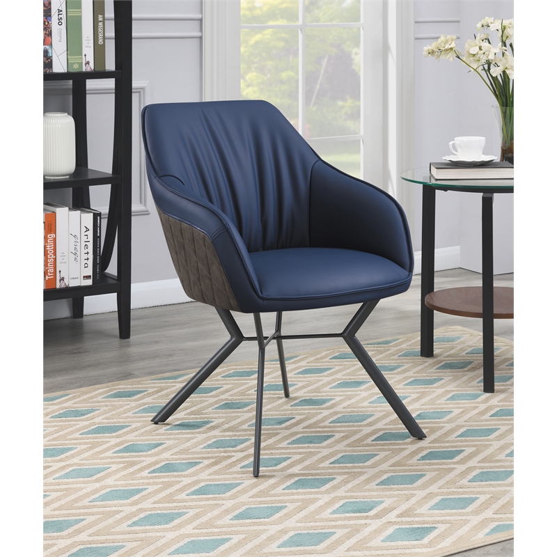 Pemberly Row Contemporary Upholstered Faux Leather Dining Chairs in Blue