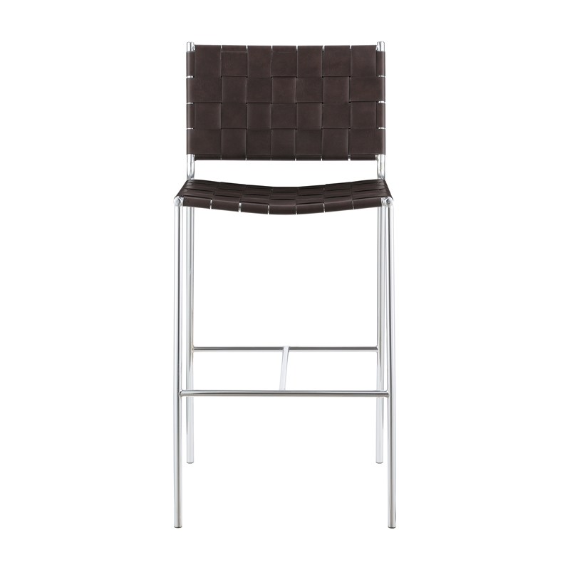 Pemberly Row Upholstered Faux Leather Bar Stool with Open Back in Brown