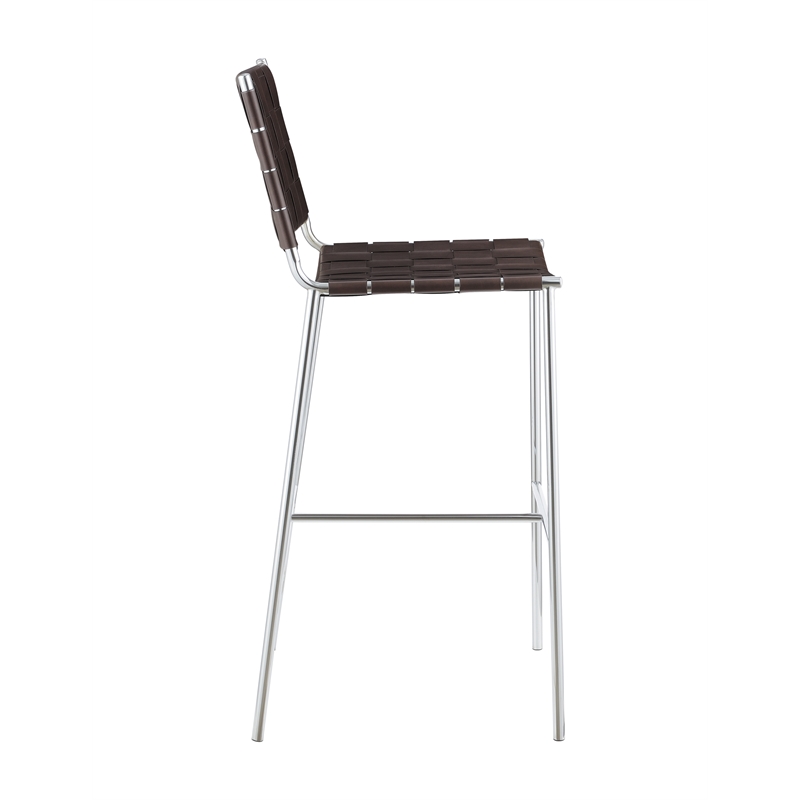 Pemberly Row Upholstered Faux Leather Bar Stool with Open Back in Brown