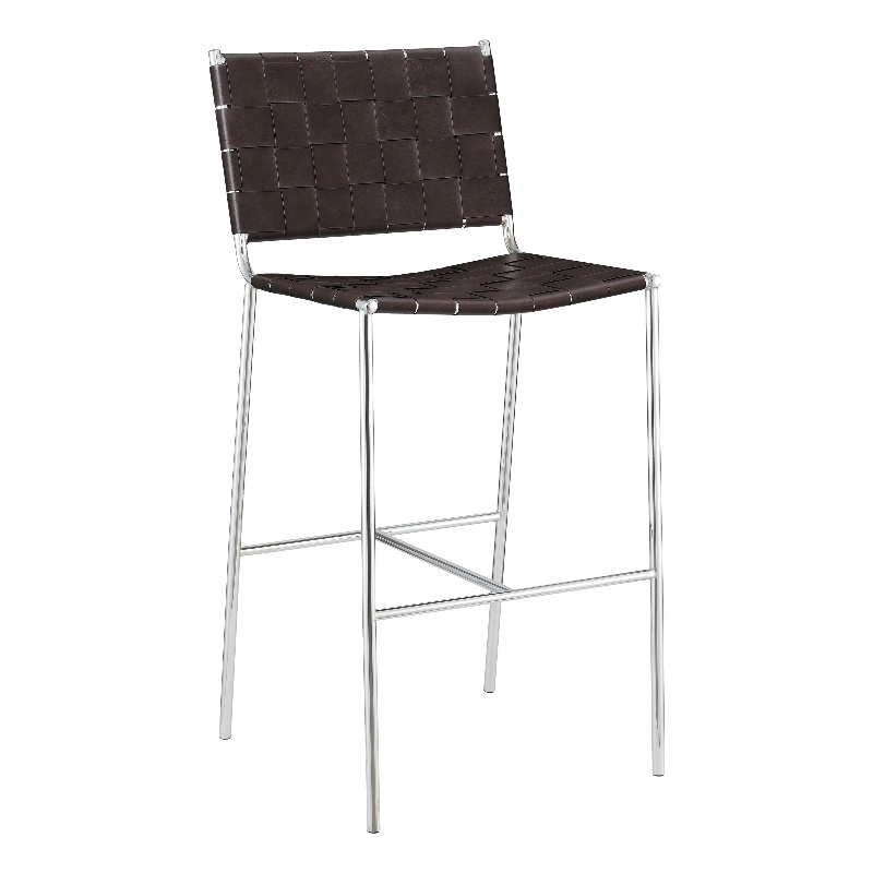 Pemberly Row Upholstered Faux Leather Bar Stool with Open Back in Brown