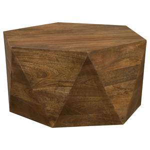 Pemberly Row Modern Wood Hexagonal Shaped Top Coffee Table in Natural