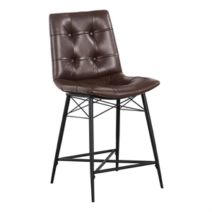 Pemberly Row 24.75&quot Upholstered Faux Leather Counter Stool in Brown