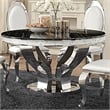 Pemberly Row Round Stainless Steel & Marble Dining Table in Chrome/Black
