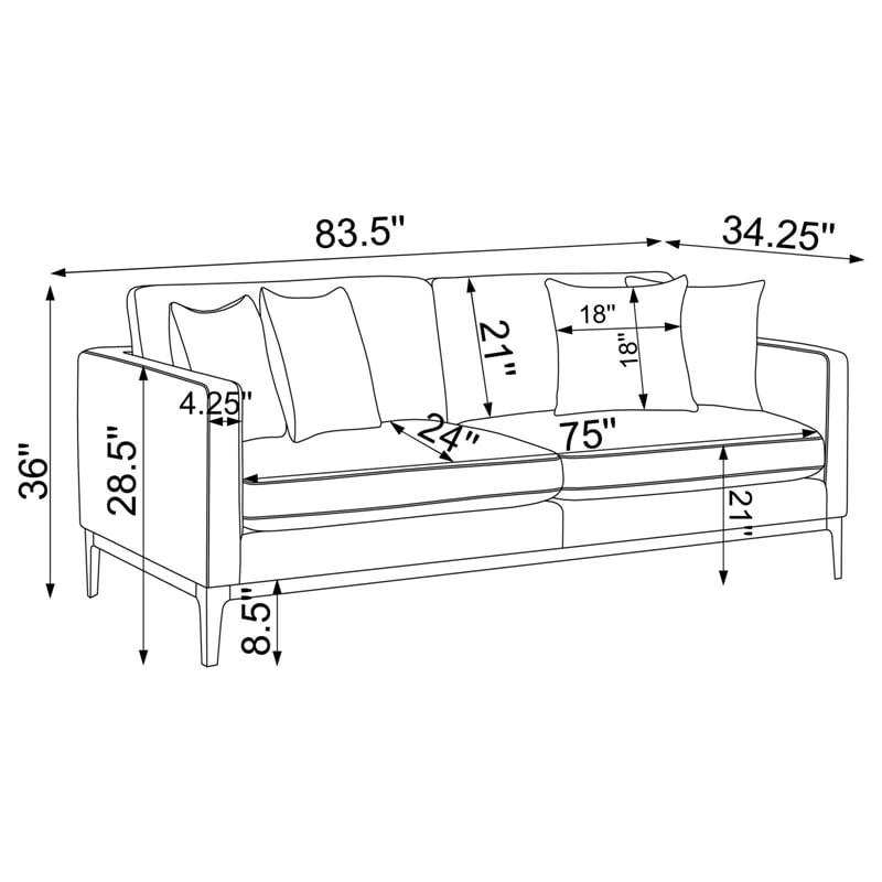 Pemberly Row Upholstered Fabric Sofa with Cushioned Back in Light Gray